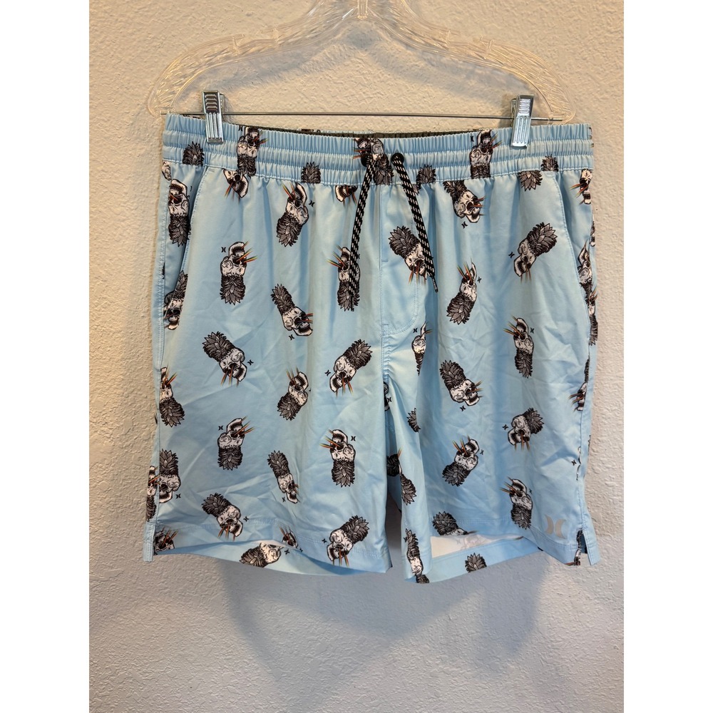 Hurley Phantom Mens Board Shorts XL Blue Pineapple Skull Rainbow Swim Trunks 8in